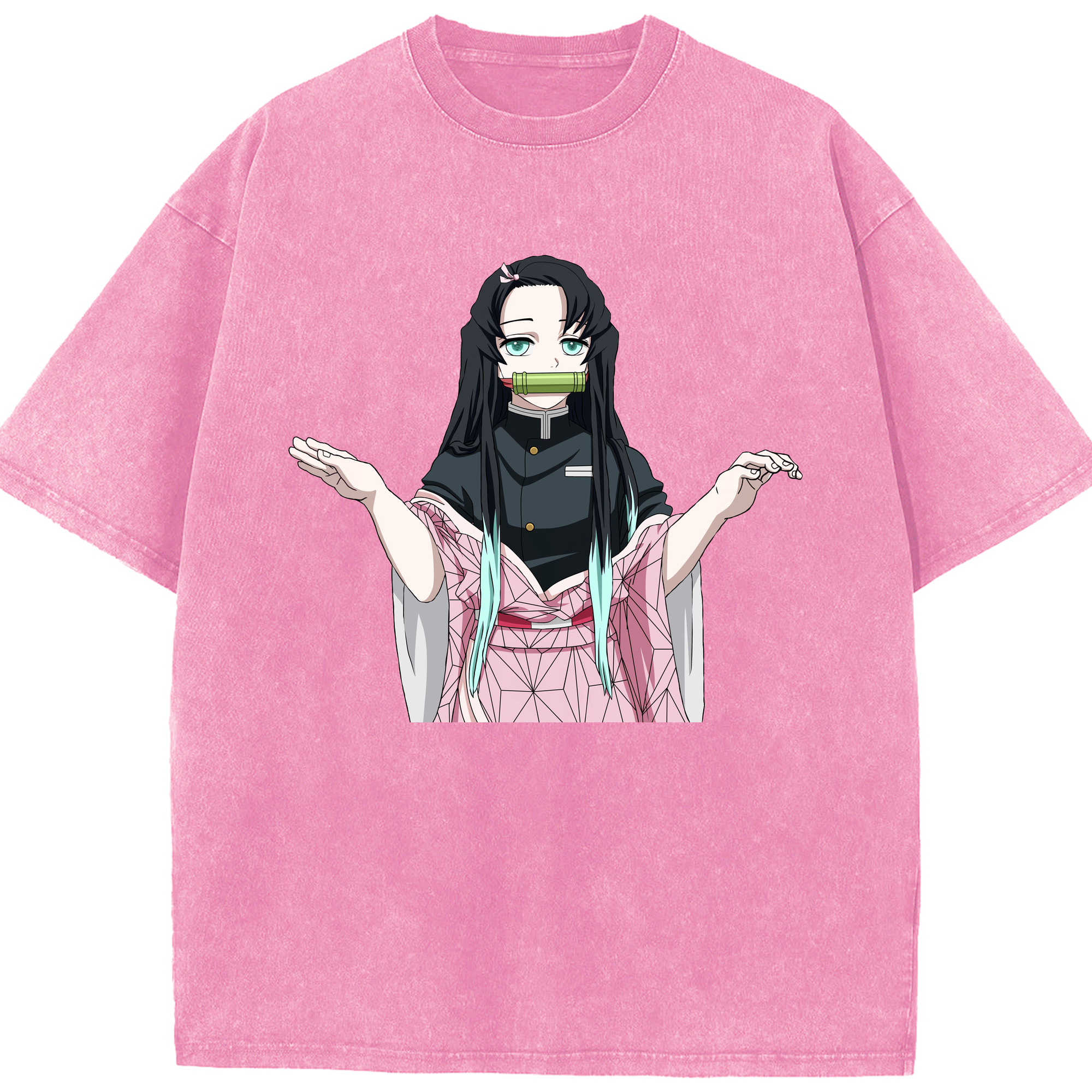 （画像用） 鬼滅の刃（きめつのやいば）竈門 禰󠄀豆子／かまど ねずこ Kamado Nezuko 綿100% ヴィンテージ風 半袖Tシャツ（フロントプリント）